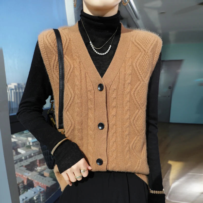 Chaleco Mujer Cashmere Cuello V - 100% Lana Merino Otoño Invierno Casual