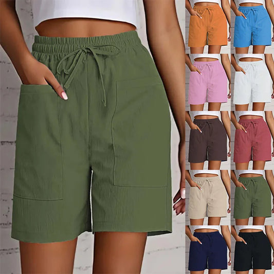 Shorts Mujer Cintura Alta Verano - Bermudas Holgadas Bolsillos