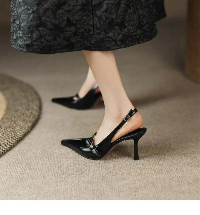 Sandalias Tacón Mujer Elegantes 2025 - Zapatos Hebilla Oficina Punta Cerrada