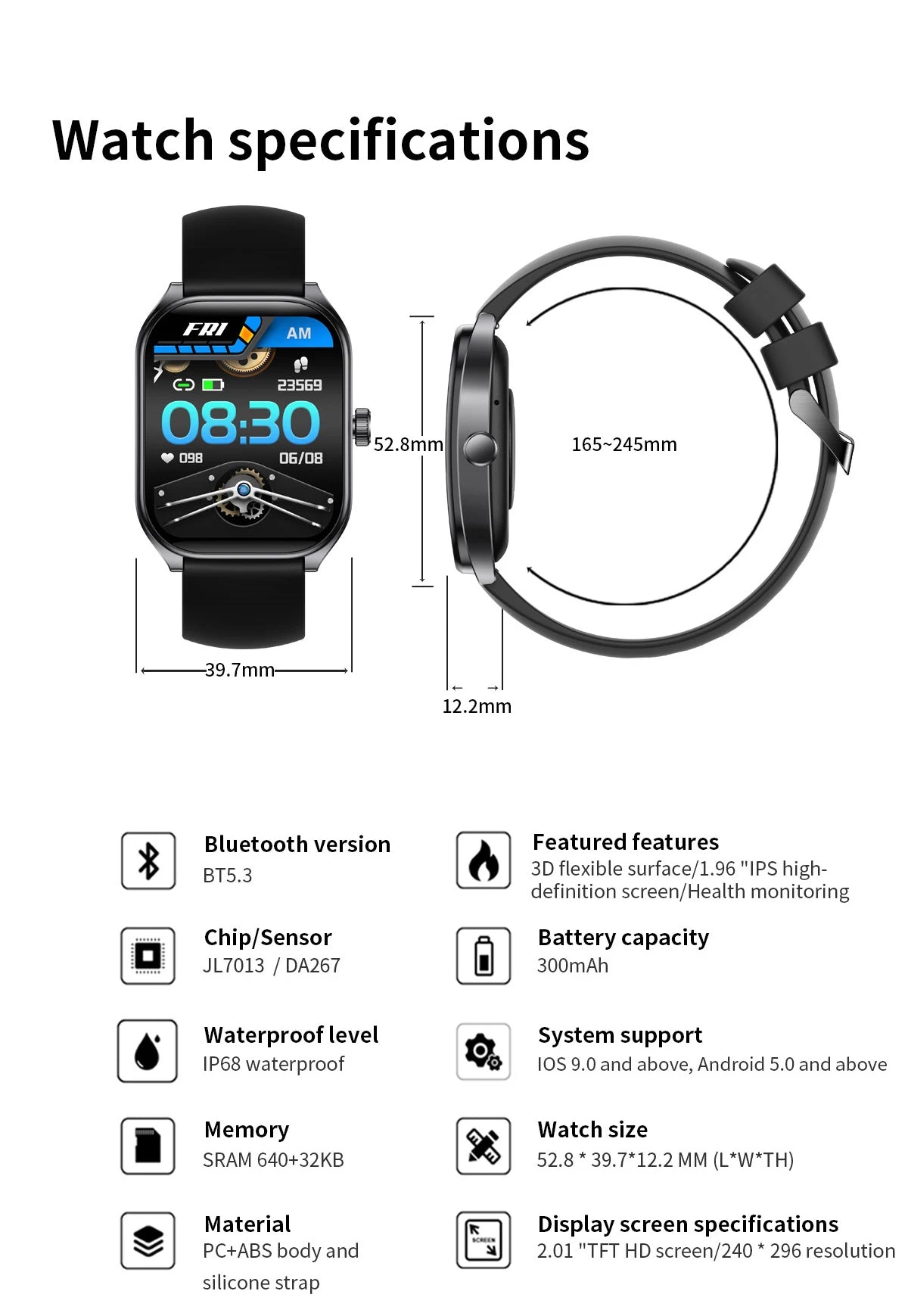 Smartwatch Hombre 2.01'' AMOLED Pantalla Curva - IP68 Bluetooth 5.3 Llamadas Asistente IA Fitness