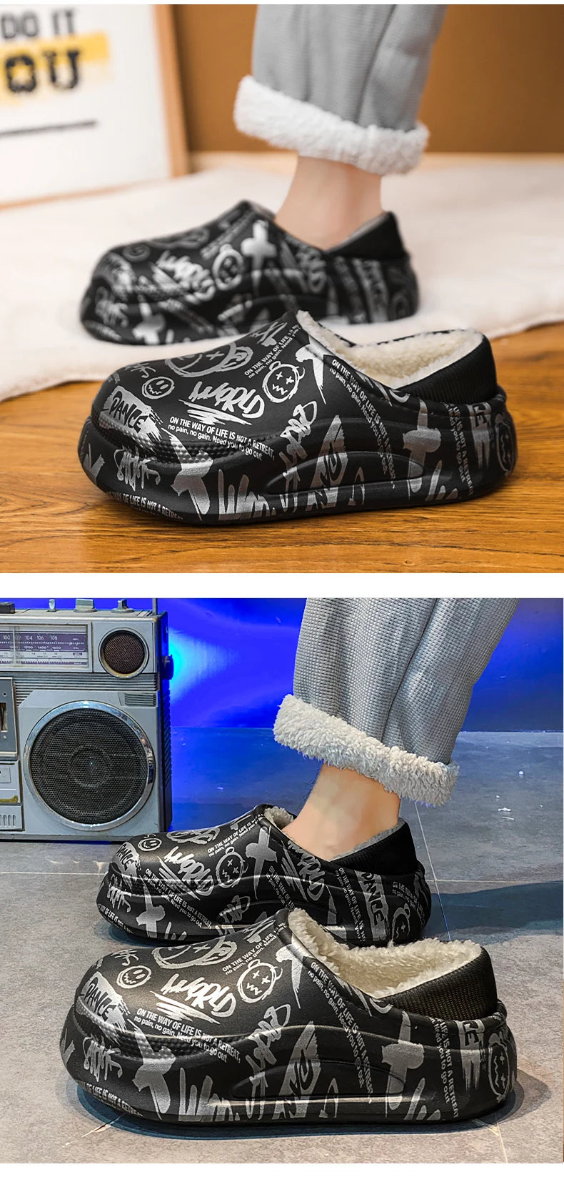 Pantuflas Hombre Invierno Algodón - Cálidas Antideslizantes Impermeables Talón