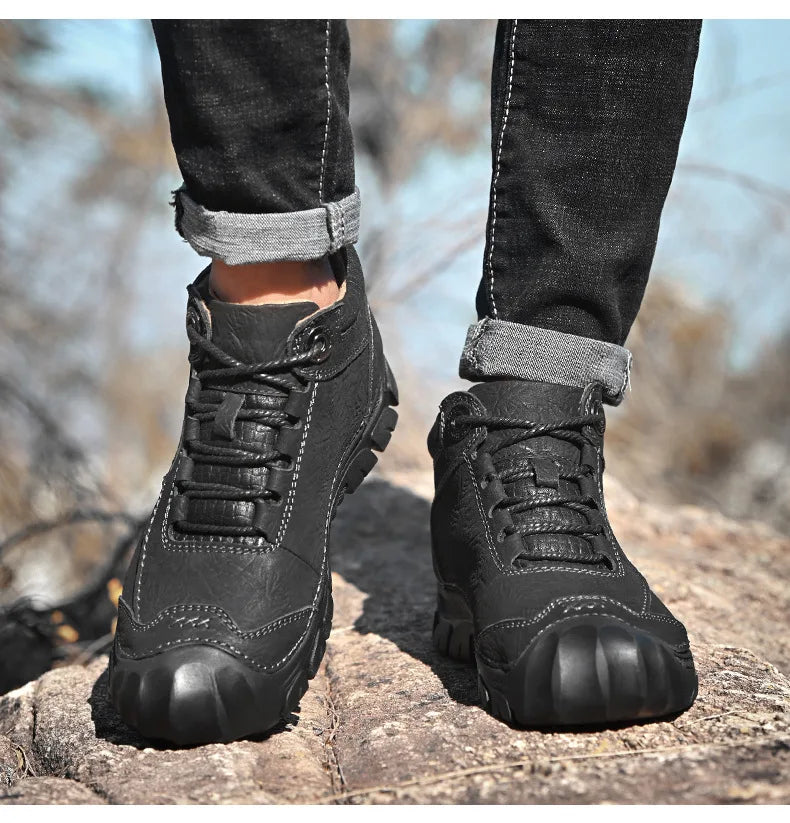 Botas Outdoor Hombre Cuero Genuino - Hiking Climbing Cálidas Invierno Nieve Plataforma