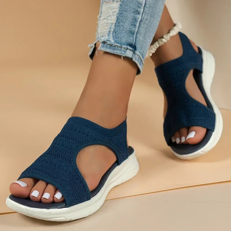 Sandalias Cuña Mujer Casual - Zapatos Tejidos Punta Abierta Planas Outdoor Talla Grande