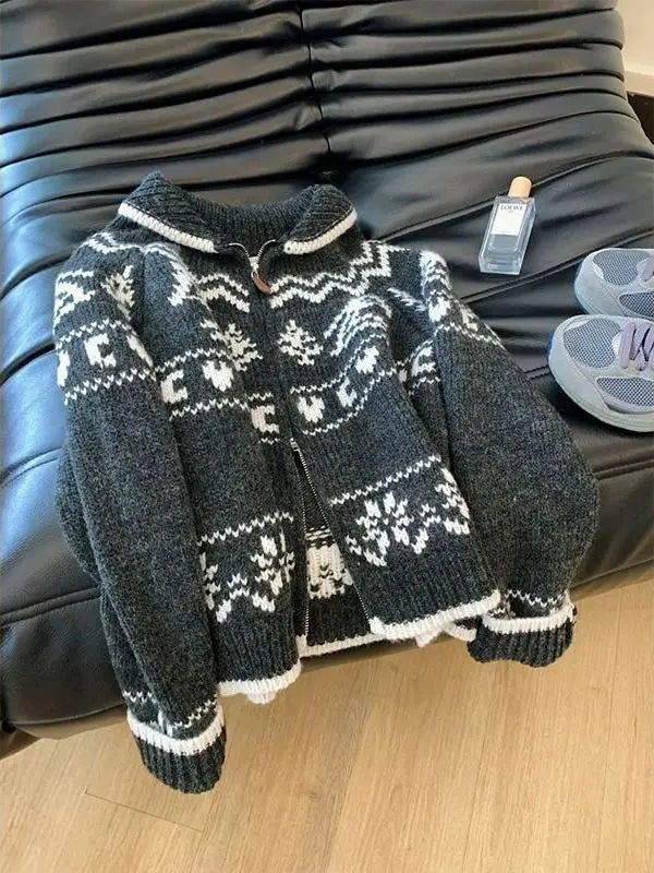 Cárdigan Mujer Navidad Punto Retro - Holgado Manga Larga Otoño Invierno