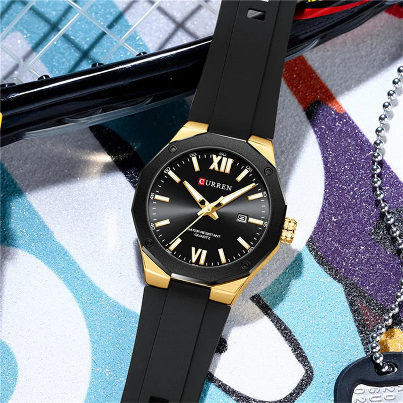 Reloj CURREN 8465 Nuevo 2025 - Cuarzo Silicona Luz Nocturna Casual Resistente al Agua
