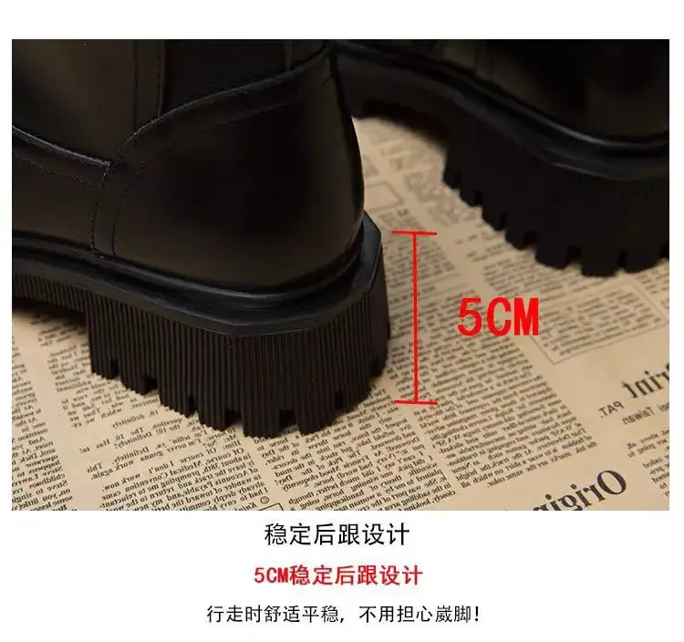 Botines Mujer 2025 Suela Gruesa - Color Sólido Punta Redonda Casual