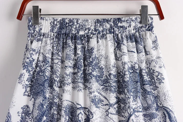 Falda Chiffon Mujer Estampada Antigua - Falda Línea A Cintura Alta Primavera 2025