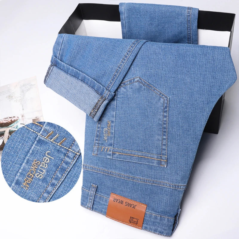 Vaqueros Hombre Verano Finos - Jeans Rectos Business Suaves Alta Calidad Trabajo
