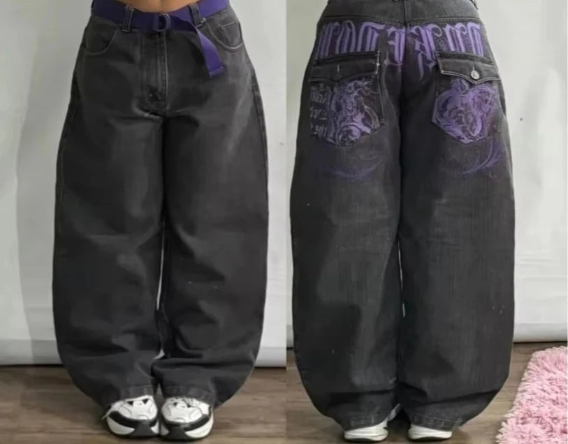 Vaqueros Mujer Góticos Y2K - Jeans Pierna Ancha Multi-Bolsillos Hip-Hop