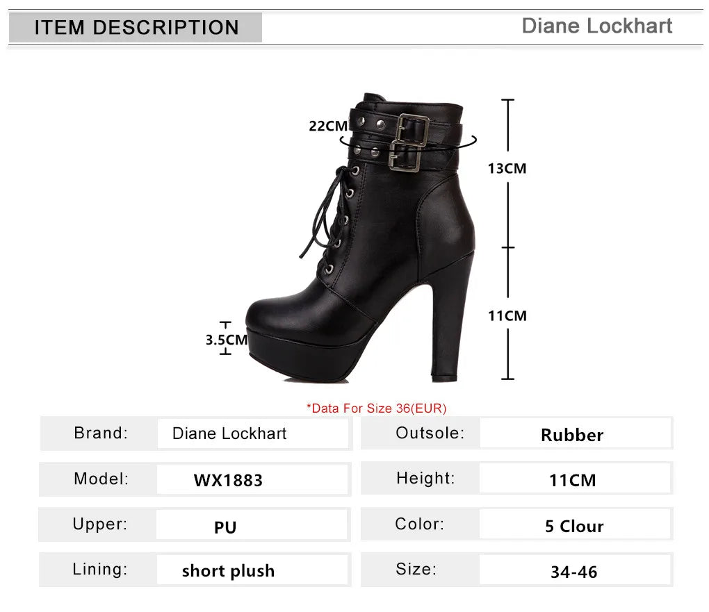 Botas Tobillo Mujer Plataforma Cordones - Tacón Alto Hebilla Talla 34-46