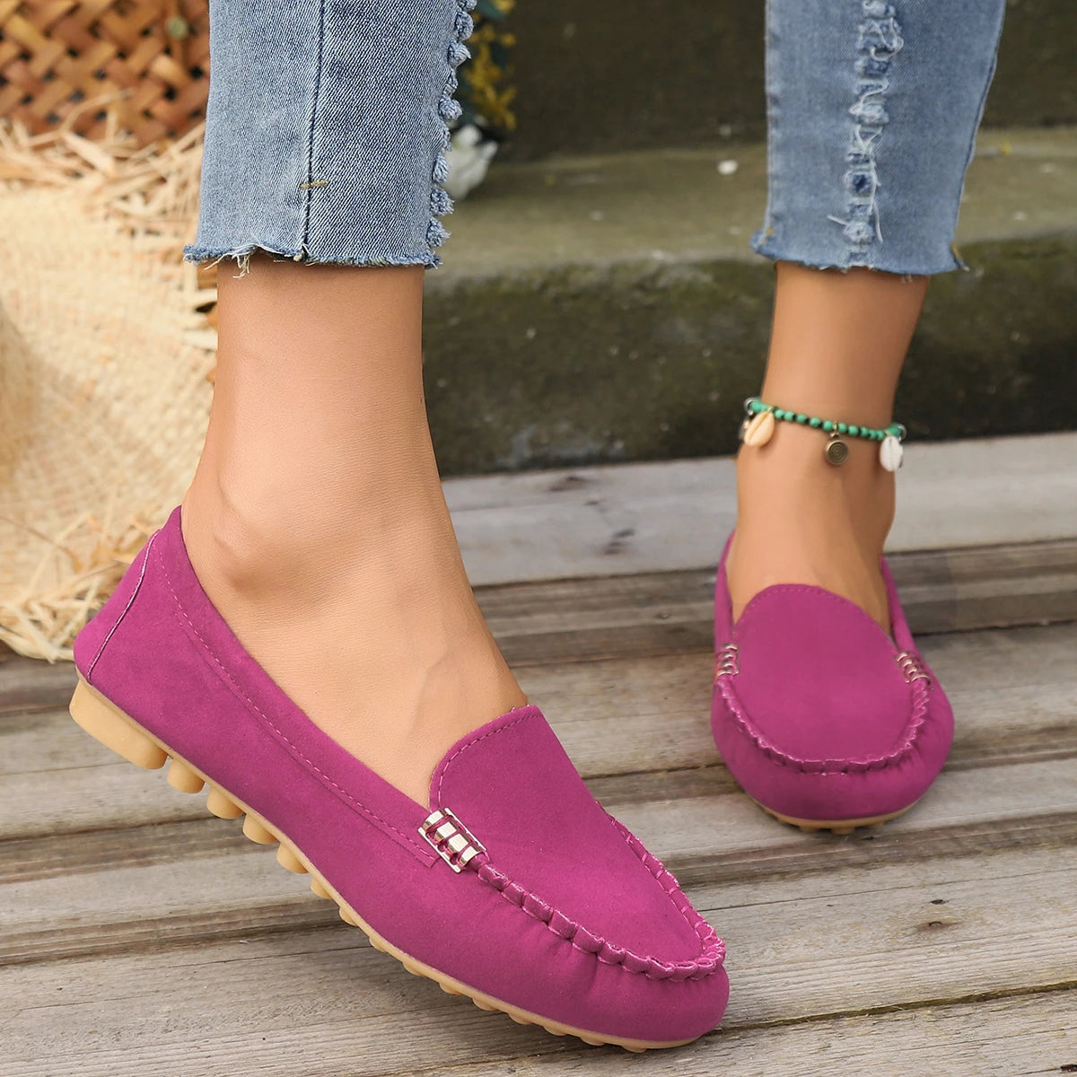 Zapatos Slip-On Mujer Ballet Flats Azul - Moccasins Casual Planos