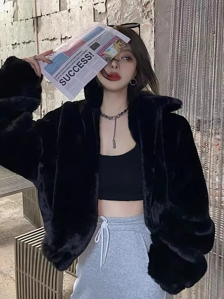 Abrigo Piel Conejo Rex Mujer - Abrigo Largo Holgado Cremallera Invierno