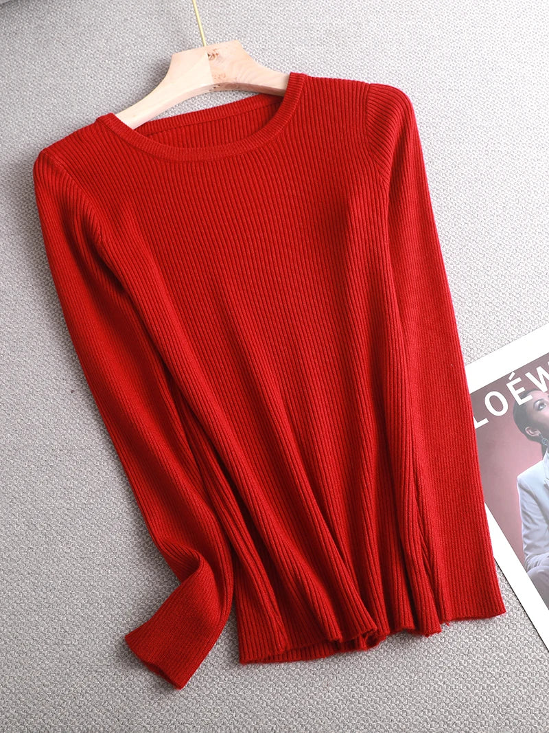 Jersey Mujer Punto Básico Manga Larga - Pullover Slim Primavera Otoño