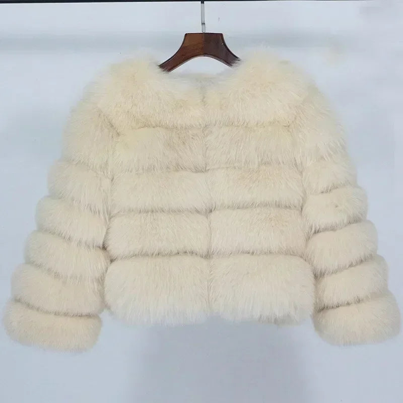 Abrigo Piel Zorro Mujer Invierno 2025 - Chaqueta Lujo Mapache Natural