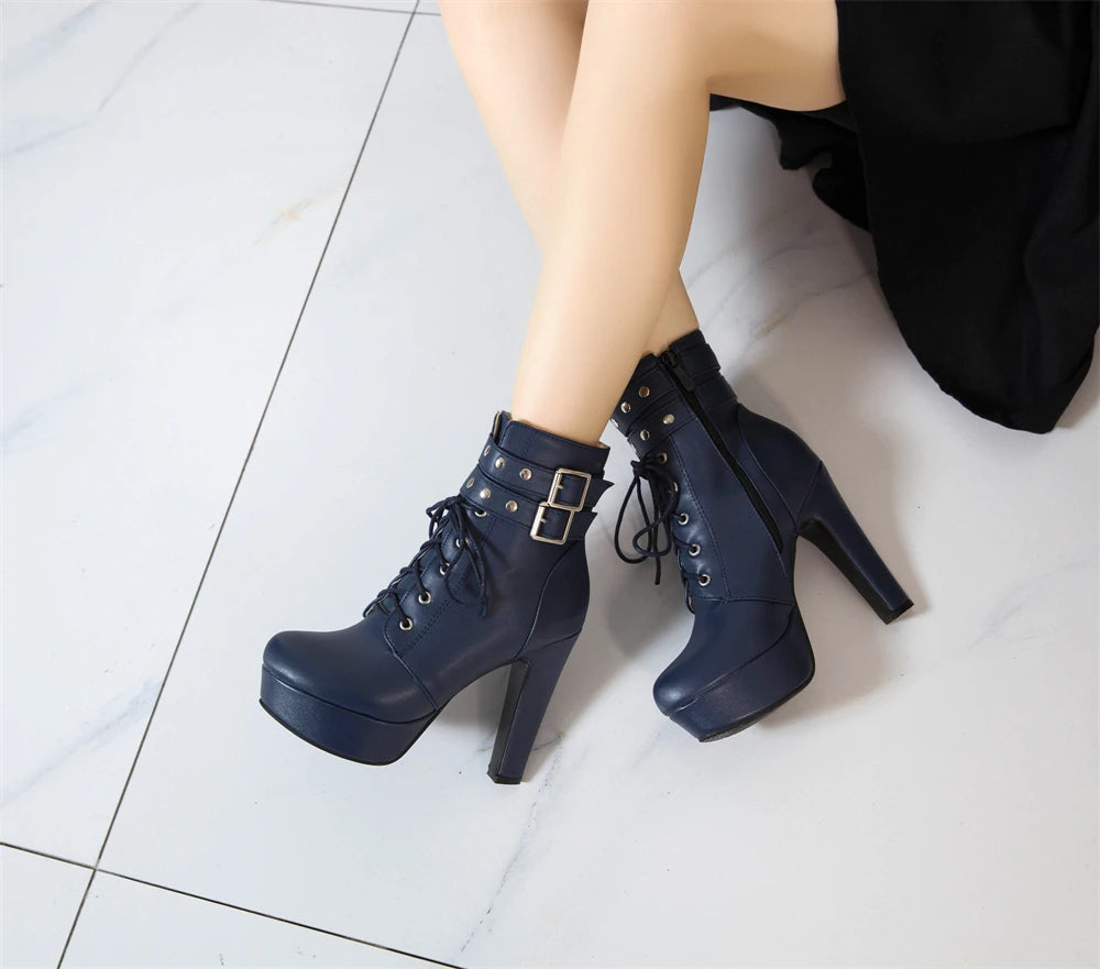 Botas Tobillo Mujer Plataforma Cordones - Tacón Alto Hebilla Talla 34-46
