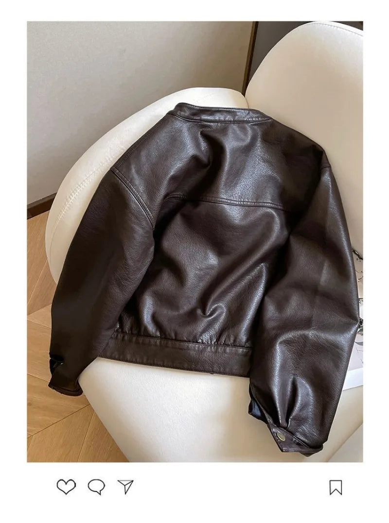 Chaqueta Cuero PU Americana - Chaqueta Locomotora Cuello Alto 2025