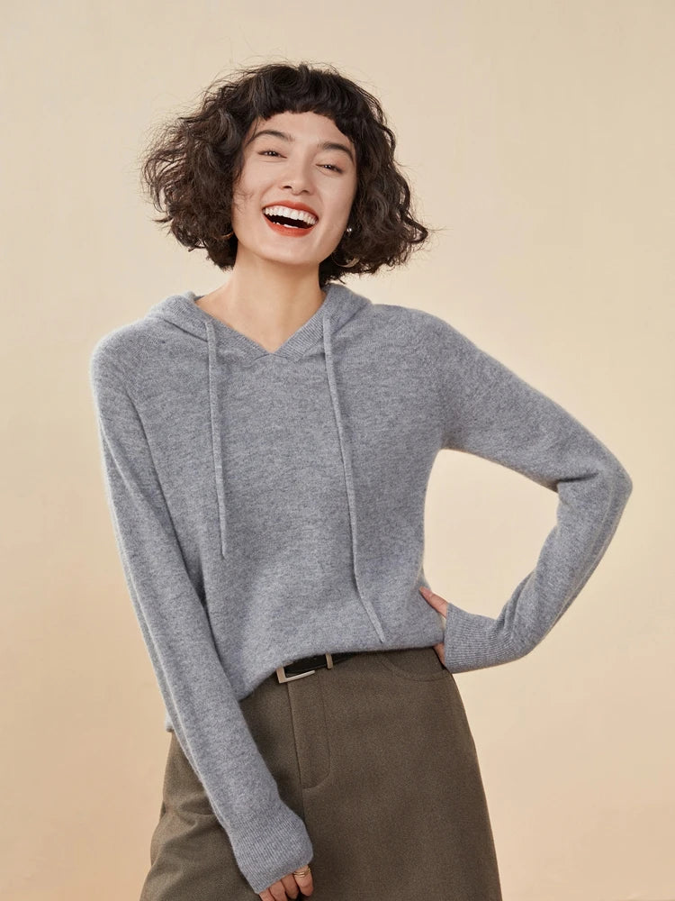 Sudadera Mujer Cashmere Capucha 100% - Pullover Punto Otoño Invierno Lujo