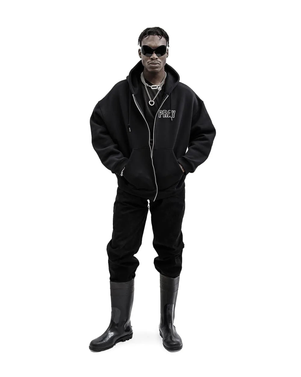 Sudadera Zip Up Hip Hop Unisex - Hoodie Pray Graphic Oversized Y2K