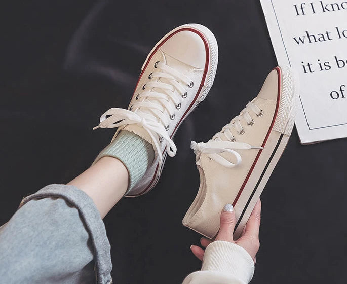 Zapatos Canvas Mujer Blancos - Zapatillas Planas Cordones Primavera 2025