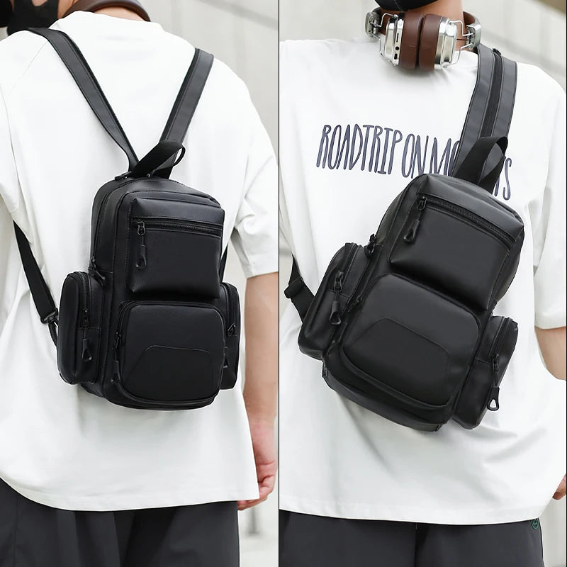 Mochila Multifuncional Hombre Multi-Bolsillos - Ligera Pecho Diagonal Crossbody Color Sólido