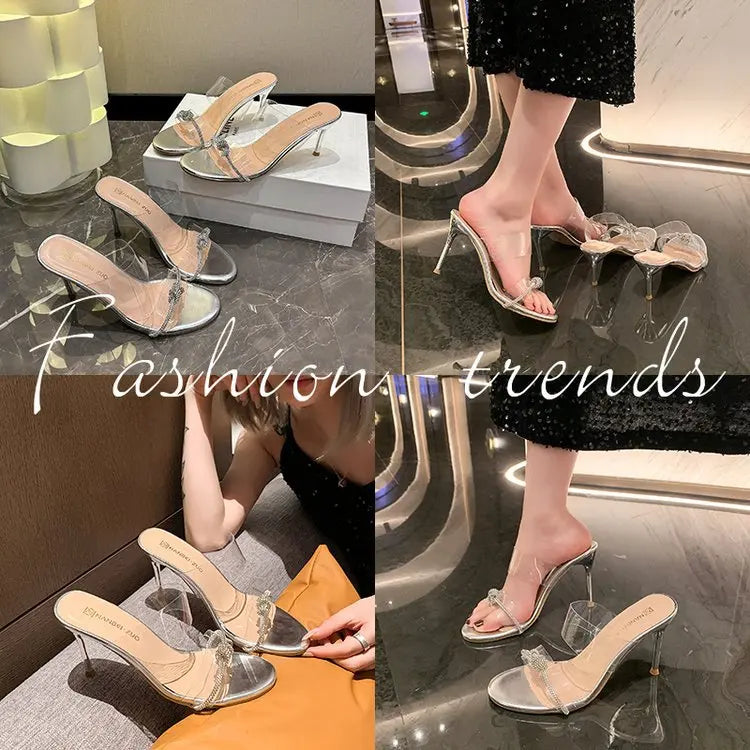 Sandalias Cristal Mujer Gladiador - Zapatos Tacón Alto Correa Tobillo Sexy Fiesta