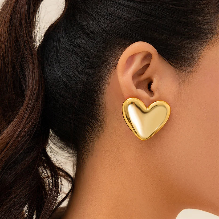 Pendientes Corazón Amor Minimalistas - Punk Dorado Goth Mujer 2024