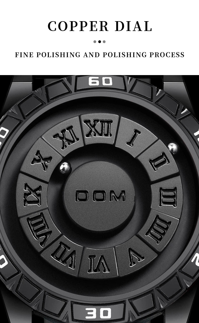 Reloj DOM 1726 Diseño Magnético - Bola Giratoria Cuarzo Romano Resistente al Agua