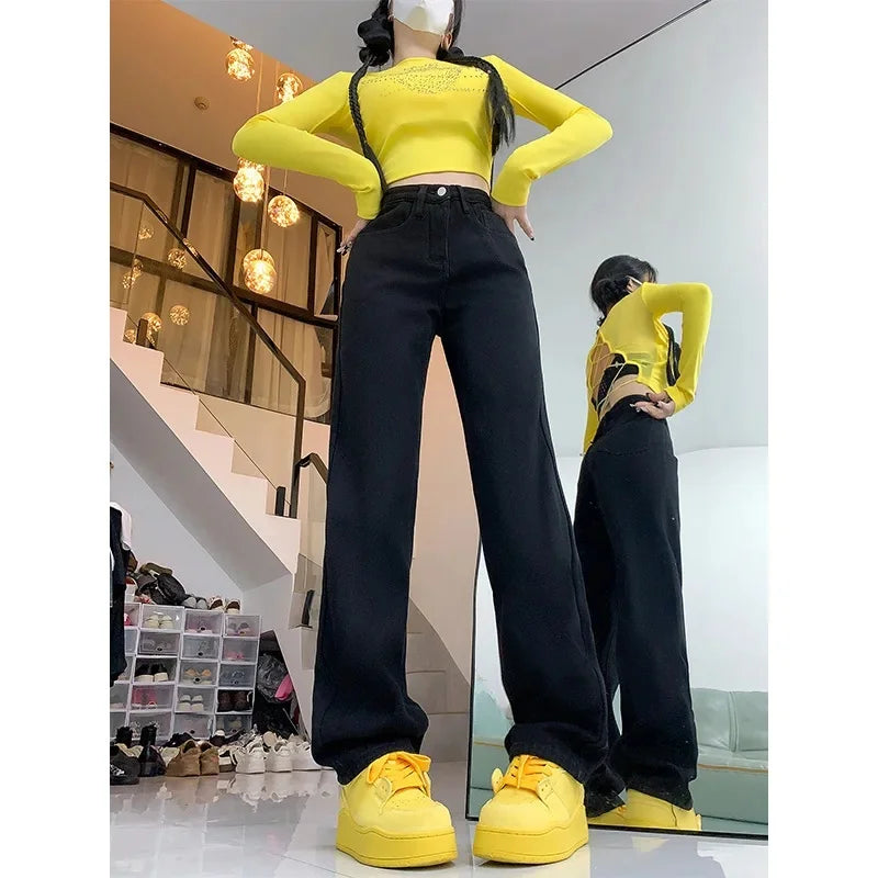 Vaqueros Mujer Forro Polar Invierno - Jeans Pierna Ancha Térmicos Gruesos