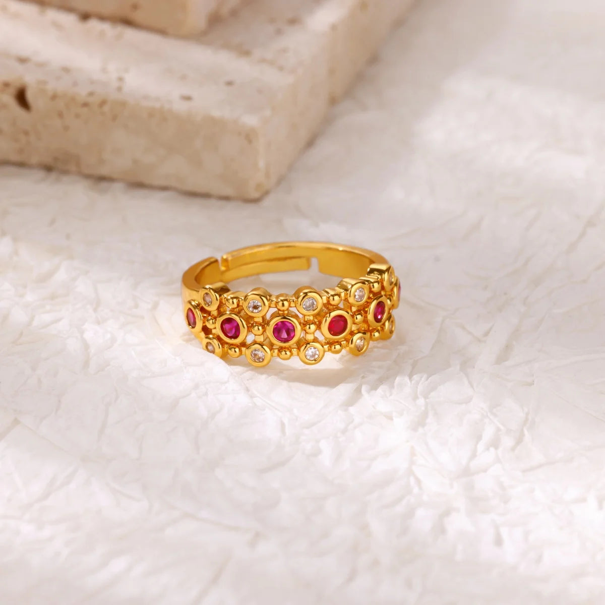 Anillo Circonita Arcoíris Mujer - Acero Inoxidable Dorado Boda 2025