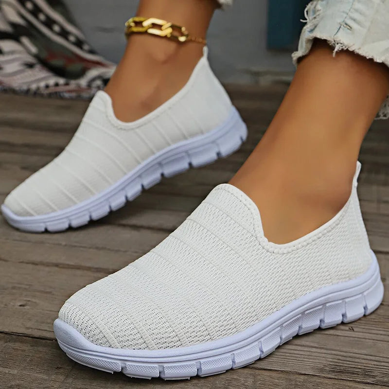 Sneakers Slip-On Mujer Blancos - Zapatillas Ligeras Sin Cordones Otoño