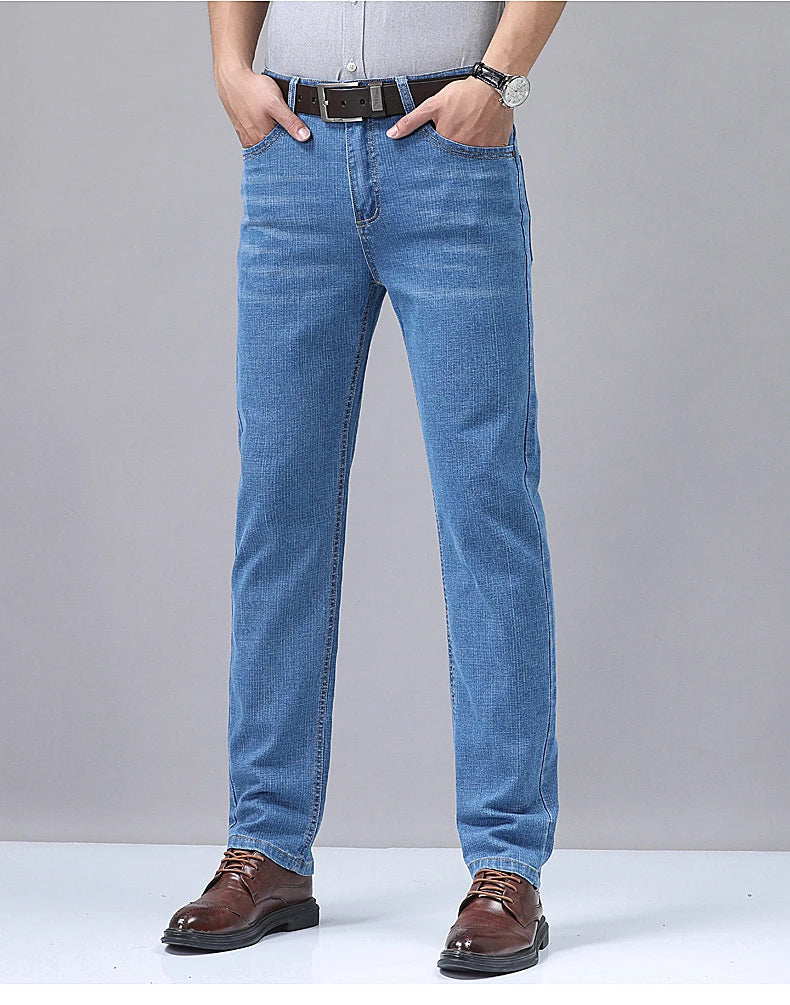 Vaqueros Hombre Verano Finos - Jeans Rectos Business Suaves Alta Calidad Trabajo