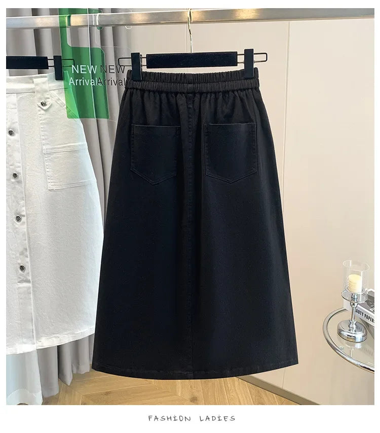 Falda Mujer Denim Tallas Grandes Primavera - Midi Cintura Alta Elástica