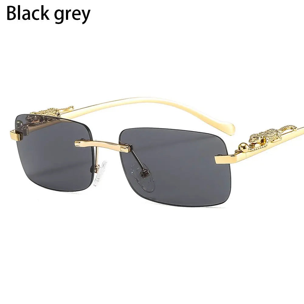 Gafas de Sol Vintage Sin Montura Cuadradas - Luxury Designer Cabeza Leopardo Metal Viaje Conducción Unisex