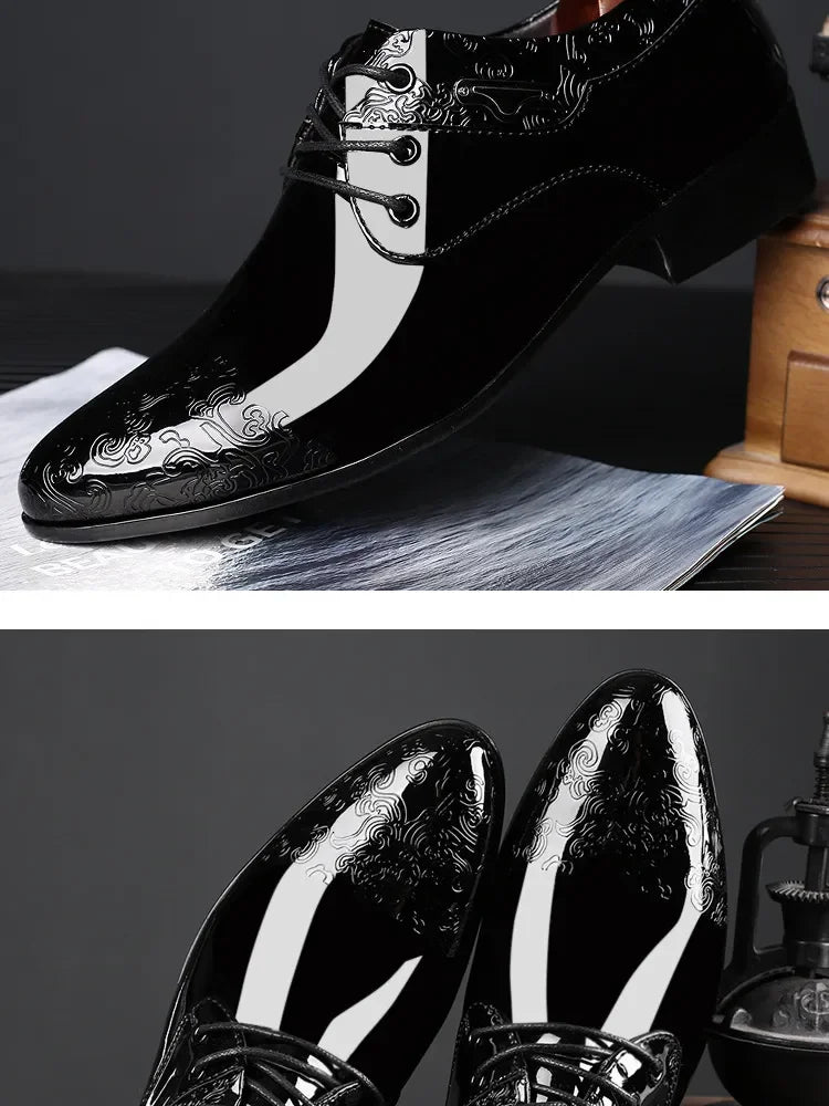 Zapatos Oxford Hombre Cuero Charol - Elegantes Formales Negros Cordones Boda Oficina