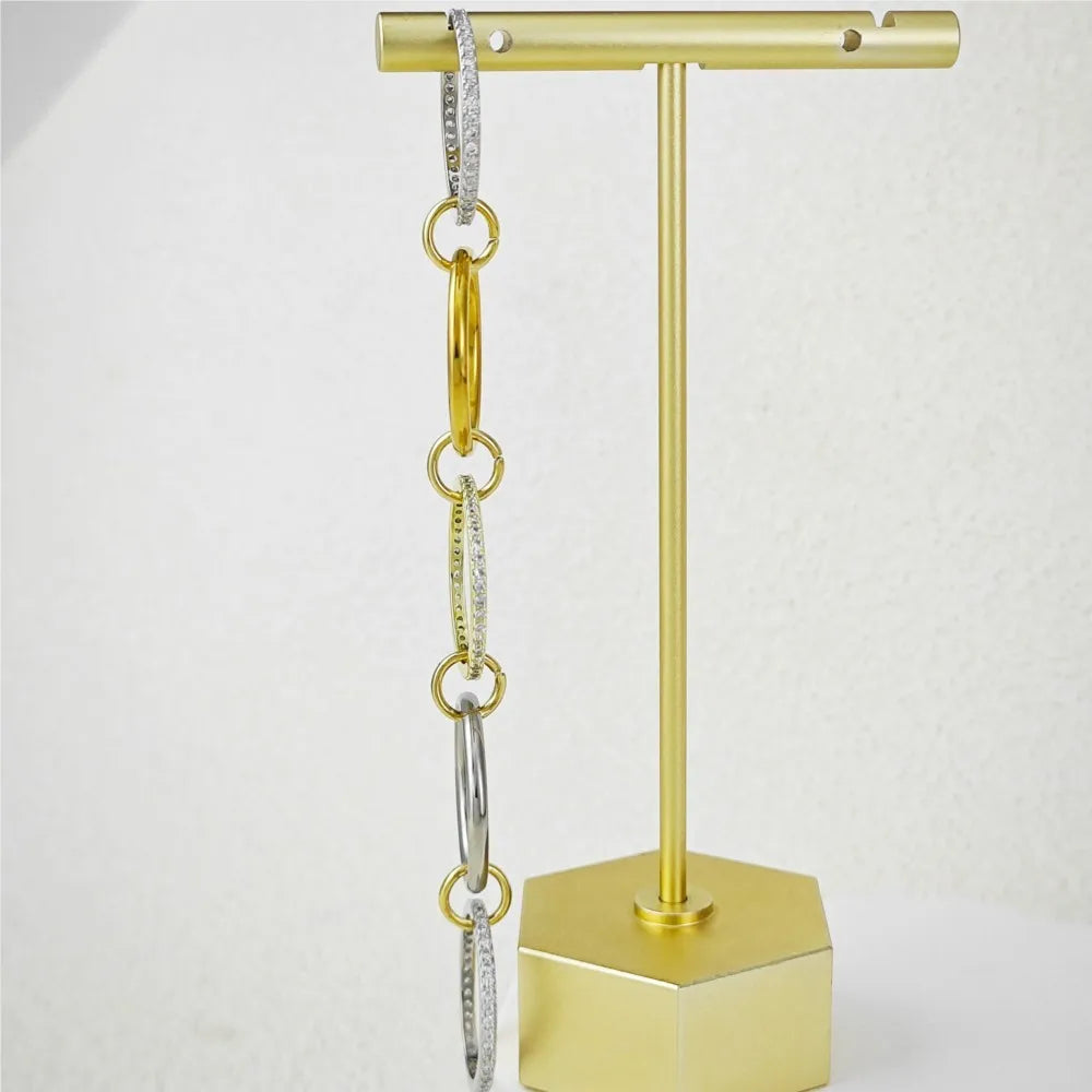 Set 5 Anillos Apilables Acero Inoxidable - Micro Circonita Dos Colores