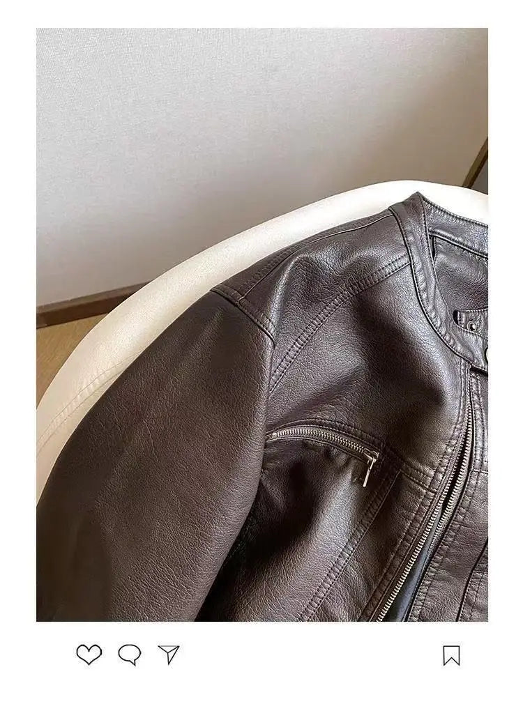 Chaqueta Cuero Mujer Primavera Otoño - Estilo Motociclista Retro