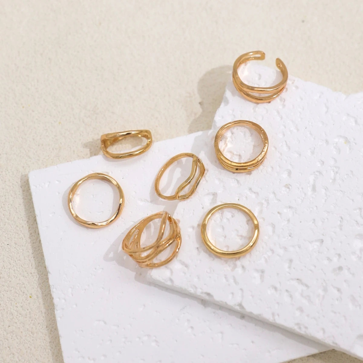 Set 7 Anillos Dorado Gruesos - Minimalistas Cruzados Apilables Mujer