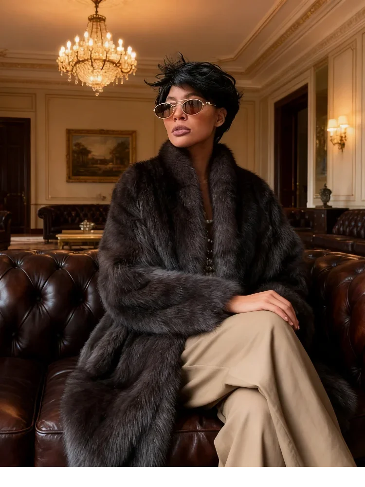 Abrigo Piel Mujer Marrón Medio - Abrigo Solapa Botón Oculto Elegante