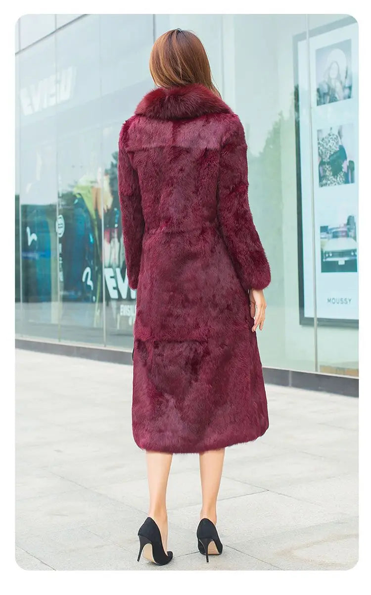 Abrigo Piel Conejo Rex Mujer - Abrigo Largo Cuello Zorro Fashion Invierno