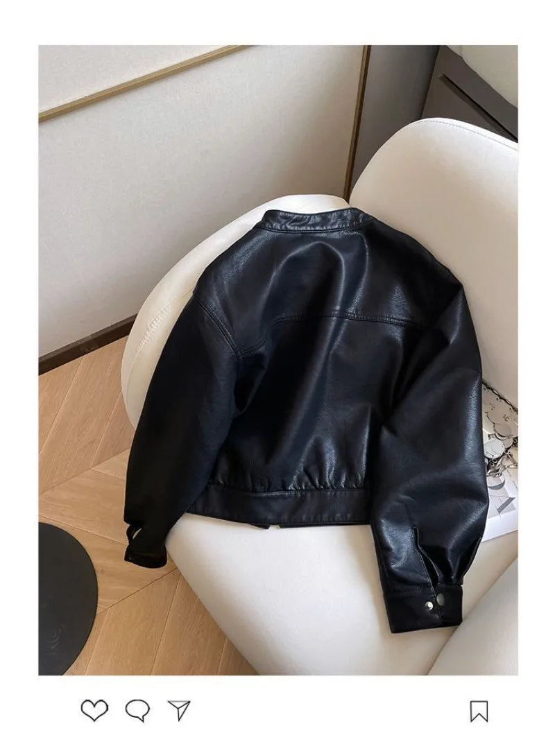 Chaqueta Cuero PU Americana - Chaqueta Locomotora Cuello Alto 2025