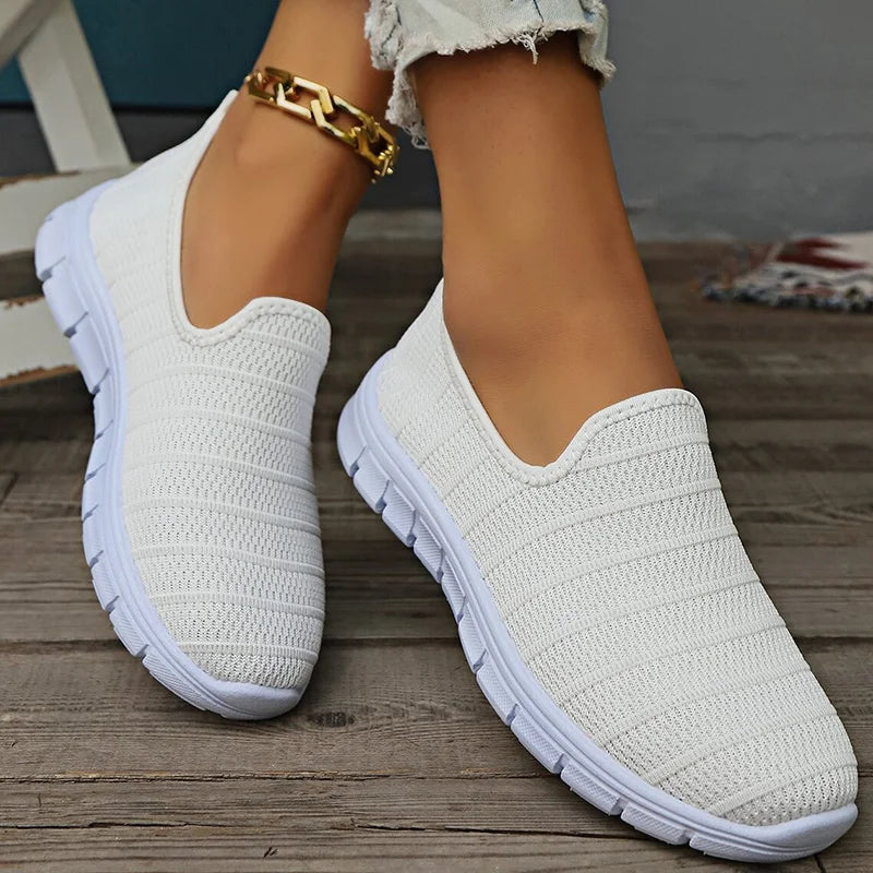 Sneakers Slip-On Mujer Blancos - Zapatillas Ligeras Sin Cordones Otoño