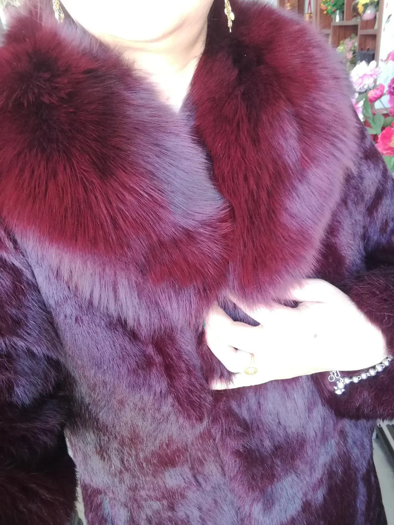 Abrigo Piel Conejo Rex Mujer - Abrigo Largo Cuello Zorro Fashion Invierno