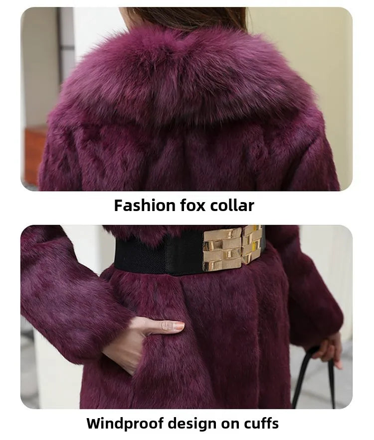 Abrigo Piel Conejo Rex Mujer - Abrigo Largo Cuello Zorro Fashion Invierno