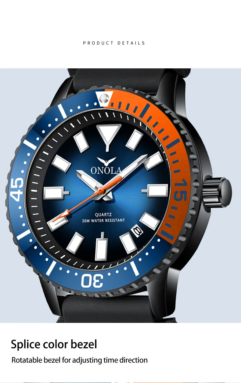 Reloj de Cuarzo ONOLA 3850 Premium para Hombre - Resistente al Agua con Calendario Luminoso