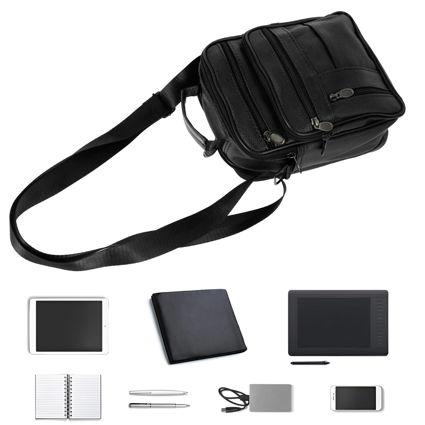 Bolso Hombro Cuero Hombre Pequeño - Mochila Crossbody Correas Ajustables PU Pecho Daypack