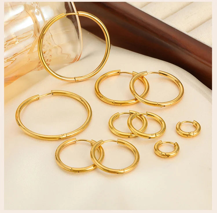 Pendientes Aro Minimalistas Mujer - Acero Inoxidable Redondos Huggies