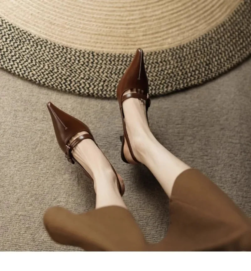 Sandalias Tacón Mujer Elegantes 2025 - Zapatos Hebilla Oficina Punta Cerrada