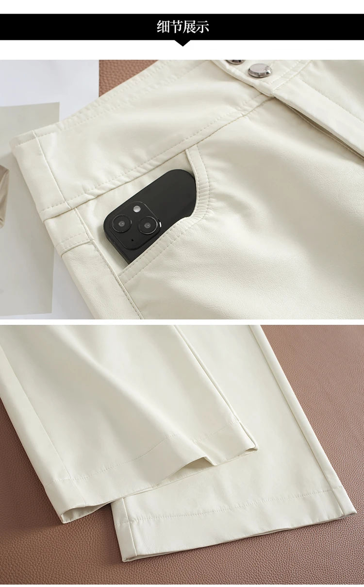 Pantalón Cuero Mujer Pierna Ancha - Pantalón PU Otoño Invierno