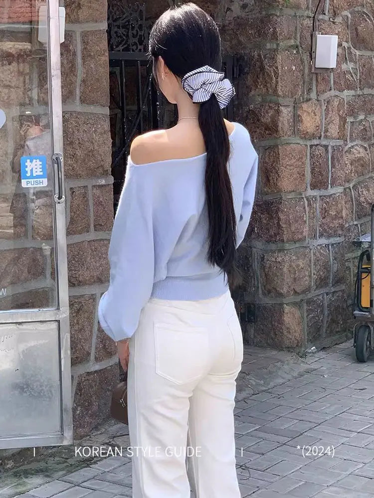 Jersey Mujer Cuello Barco Hombros Descubiertos - Manga Larga Punto Primavera