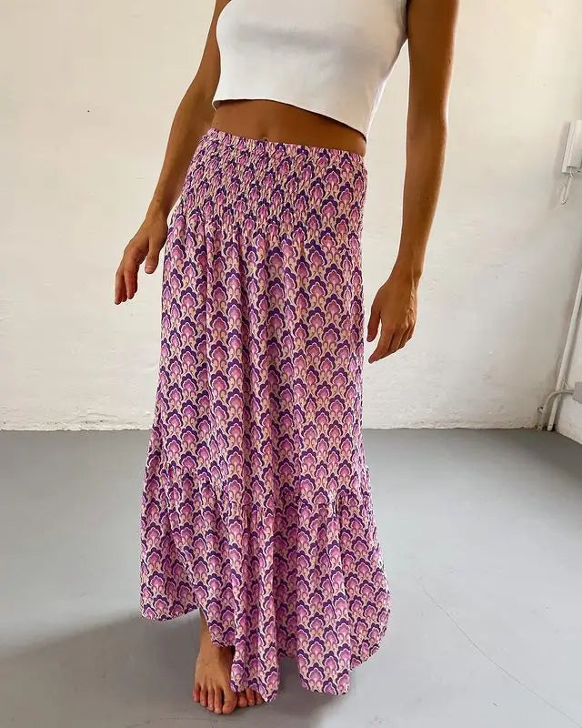 Falda Boho Mujer Casual - Falda Maxi Floral Cintura Elástica Playa Primavera
